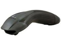 Honeywell Voyager 1202g barcode scanner in grey, featuring a sleek, ergonomic design with a curved body and a scanning window at the front.