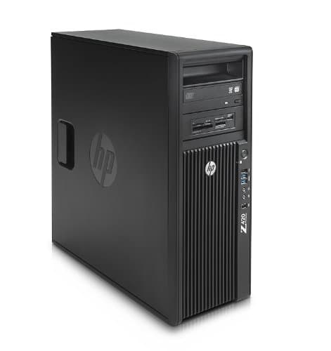 Black HP Z420 workstation featuring a sleek design, front panel with multiple USB ports, and a prominent HP logo, equipped with Intel® Xeon® E5-1650 and 8 GB DDR3-SDRAM.