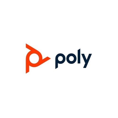 Universal power supply for Poly Sync 60, featuring a sleek design with a black casing and the Poly logo in orange and navy blue, indicating compatibility with Poly devices.