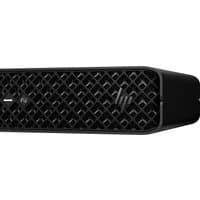 Black HP Z2 Mini G1i desktop with textured front grille and compact design.