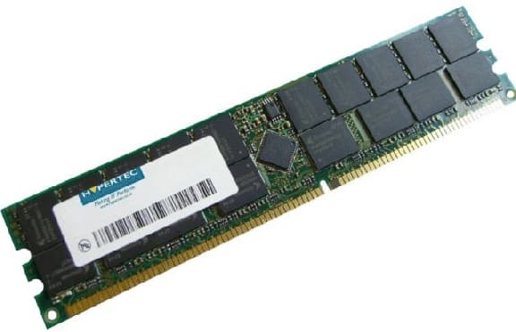 Green printed circuit board with black memory chips, a white label featuring the Hypertec logo, and gold connectors on one edge, indicating a 1GB DDR 333 MHz memory module.