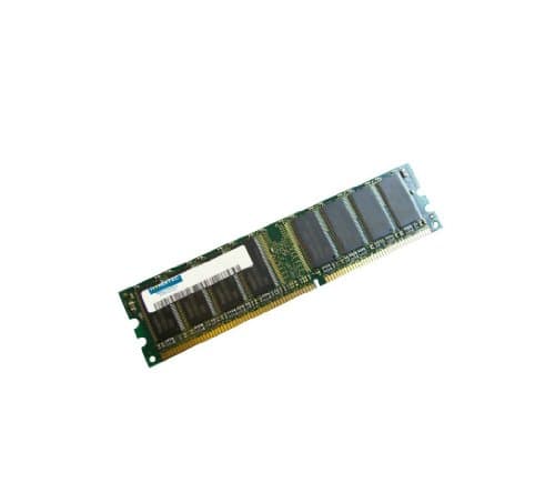 Green circuit board memory module with eight black memory chips, labeled "Hypertec HYMAP64256," featuring a gold connector edge and a white barcode sticker.