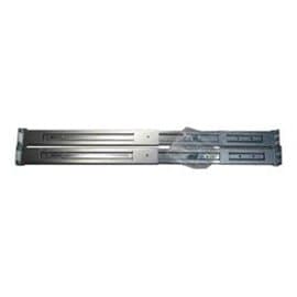 Silver metal mounting rails with a sleek design, featuring multiple mounting holes and a smooth surface, designed for secure installation of Intel products.