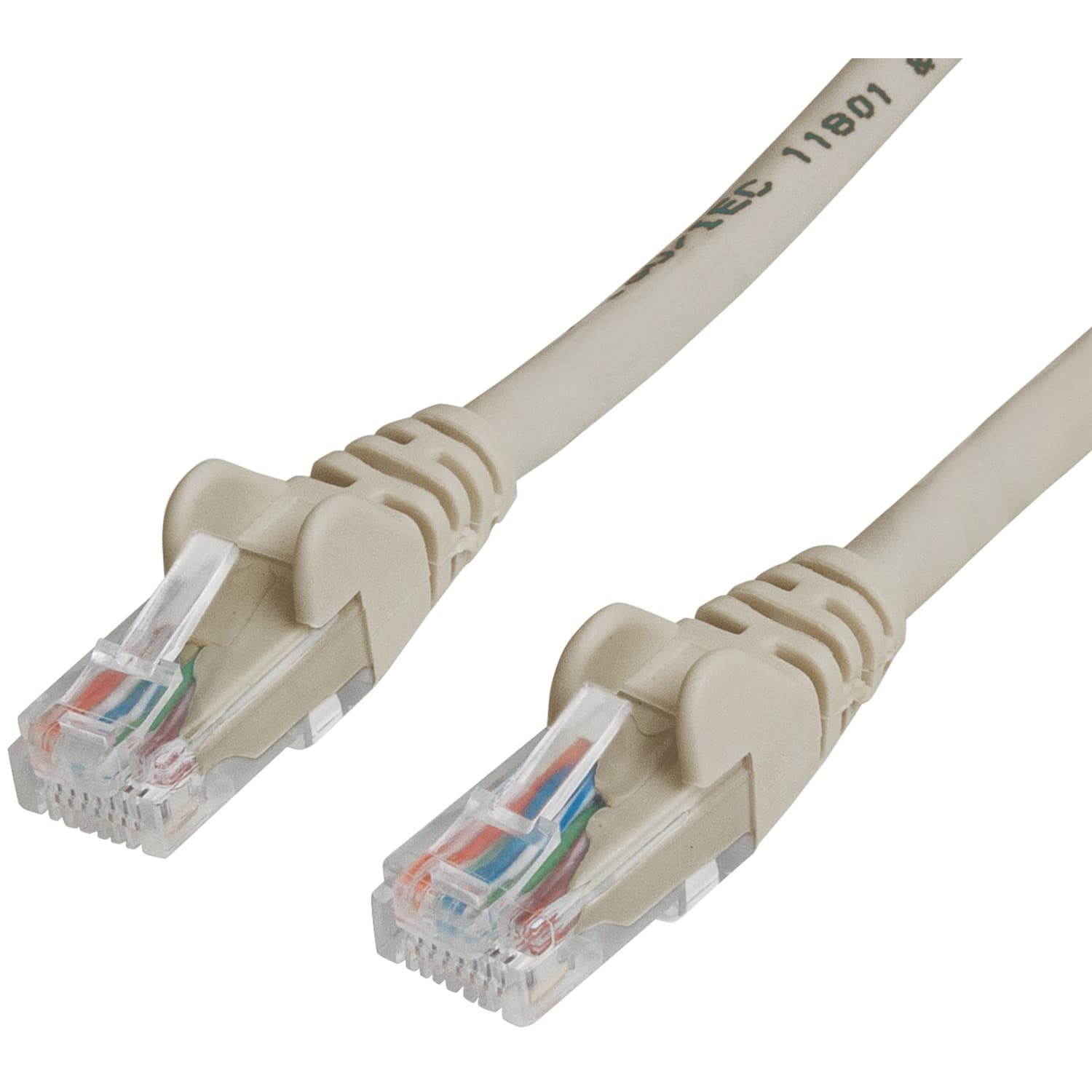 Grey Intellinet Cat6 network patch cable, 3 meters long, made of CCA with U/UTP configuration, featuring PVC insulation and RJ45 connectors on both ends.