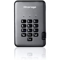 Black iStorage diskAshur PRO² SSD with keypad, LED indicators, and compact design.