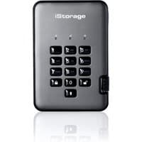 Gray iStorage diskAshur PRO² SSD with black keypad, numeric and symbol keys, compact design, and rounded edges.