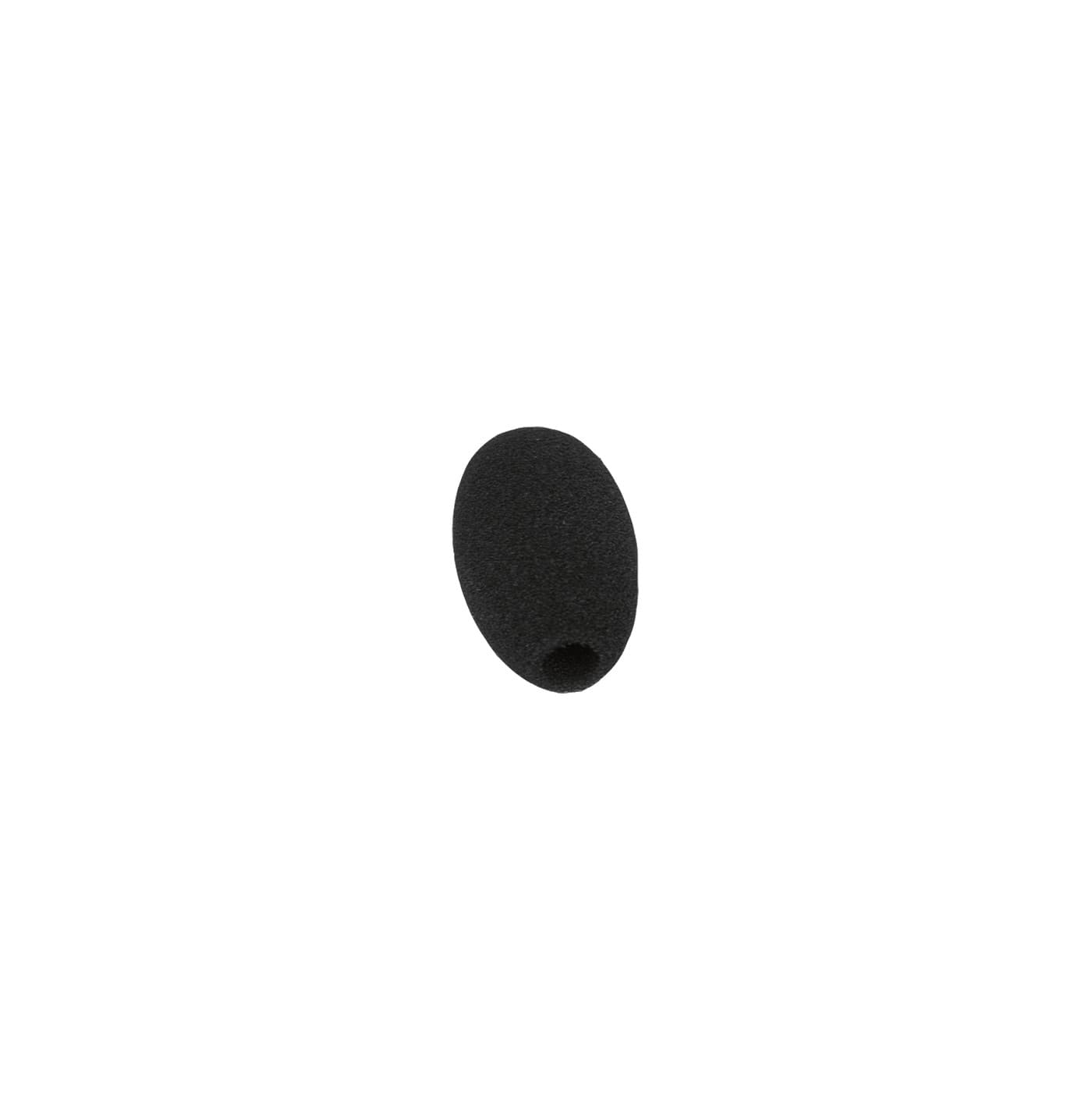 Black foam microphone cover with an oval shape and a central opening, designed to reduce wind noise and enhance audio clarity for Jabra microphones.