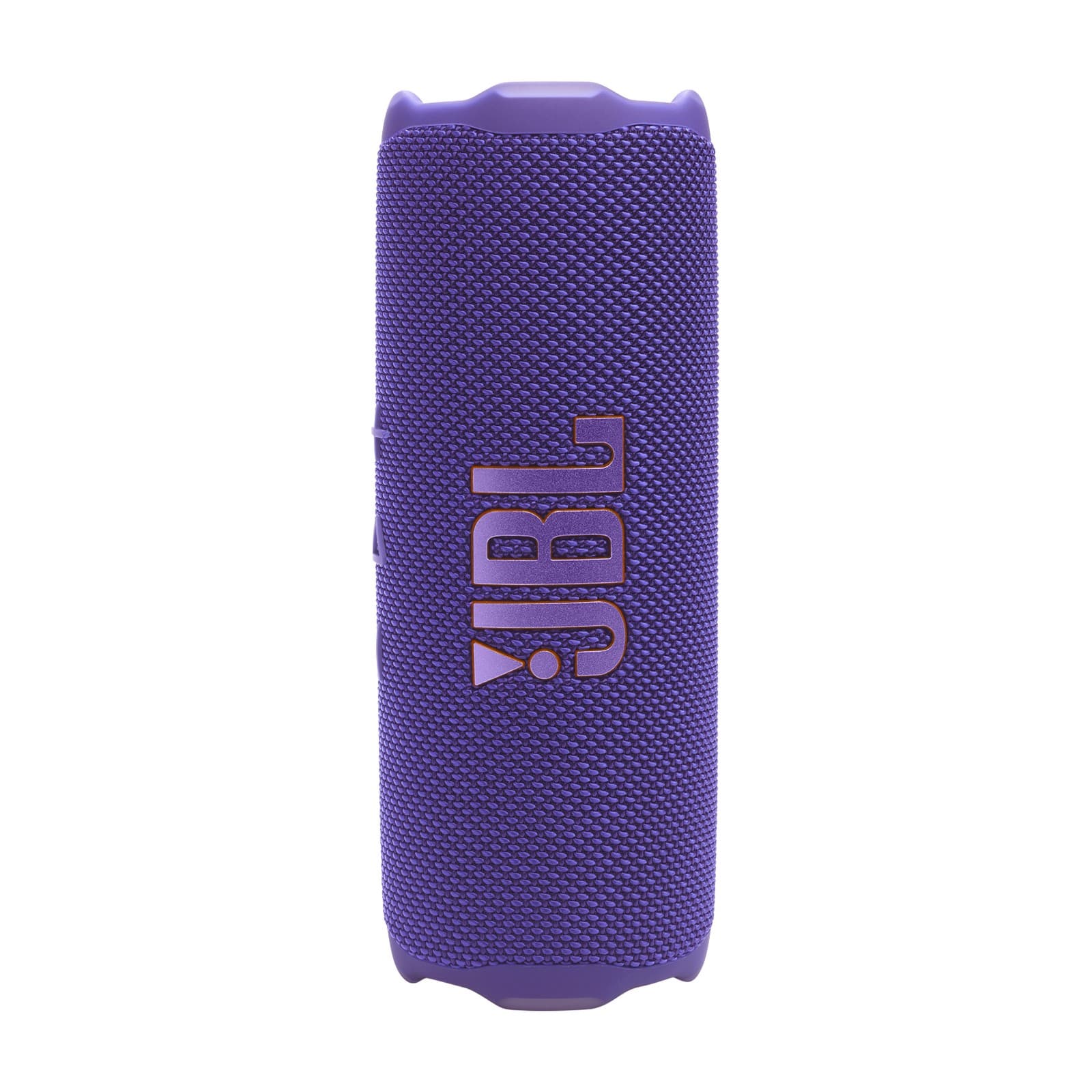 Purple JBL Flip 7 portable speaker features a textured fabric exterior, prominent JBL logo, and cylindrical design, ideal for outdoor use with robust sound quality.