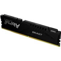 Black Kingston FURY Beast 16GB DDR5 RAM with silver logo, 5200MT/s speed, and sleek heat spreader design.