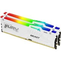 White Kingston FURY Beast DDR5 RAM kit with RGB lighting, 32GB, 6000MT/s, CL36, dual module set.
