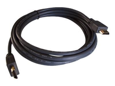 Black HDMI lead, 7.6 meters long, featuring gold-plated connectors on both ends for high-quality signal transmission, with flexible rubber insulation.