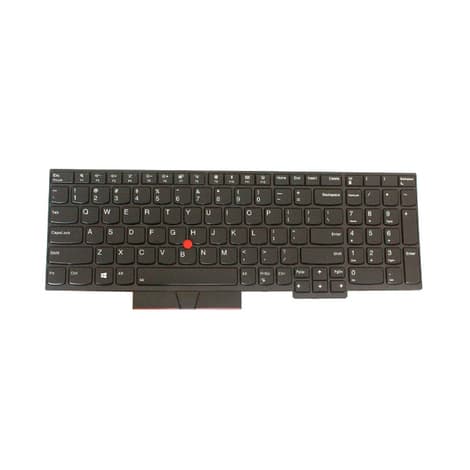 Black Lenovo laptop keyboard featuring a compact layout, distinct red TrackPoint in the center, and standard keys including function and navigation buttons.