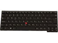 Black Lenovo 04Y0833 notebook keyboard featuring a compact layout, tactile keys, and a distinctive red TrackPoint in the center.