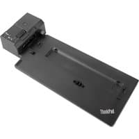 Black Lenovo ThinkPad docking station with multiple ports and a rectangular design.