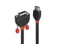 Lindy 10m HDMI to DVI cable in black with red accents, featuring sturdy connectors and a flexible, durable design for reliable video transmission.