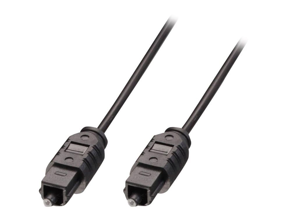Black 1m TosLink SPDIF digital optical cable featuring durable plastic connectors with protective caps on both ends.