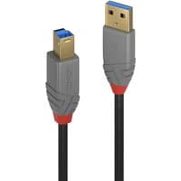 Gray Lindy 5m USB 3.2 Type A to B cable, gold-plated connectors, red accents, black cable, 5Gbps speed.