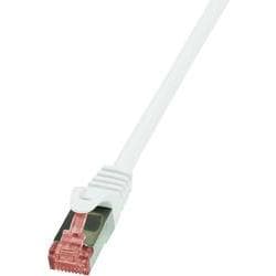 White 50m Cat.6 S/FTP networking cable featuring a robust design with a transparent connector, ideal for high-speed internet connections.