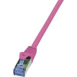 Pink 7.5m Cat.6A S/FTP networking cable featuring a clear connector with a clip, designed for high-speed data transfer.