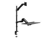Black LogiLink BP0030 monitor mount with adjustable arm and clamp, designed for 68.6 cm (27") screens, featuring a sturdy metal construction for desk attachment.