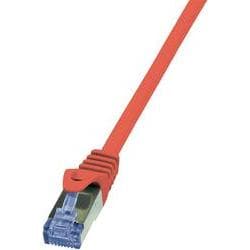 Red 5m LogiLink Cat6a S/FTP networking cable featuring a sturdy design with a blue connector and a flexible outer material for enhanced durability.