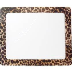 Black mouse pad with a transparent center and a yellow leopard print border, made of durable material for smooth mouse movement.