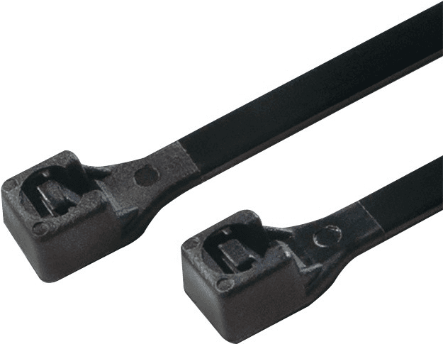 Black nylon cable ties with a ladder design, featuring a sturdy locking mechanism, packaged in a set of 100 pieces by LogiLink.