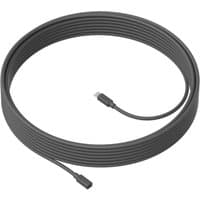 Black Logitech MeetUp Mic Extension Cable, coiled, with USB-C connectors on both ends.