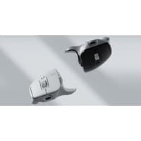 Black and white Logitech MX Master 3S wireless mouse with ergonomic design and side scroll wheel.