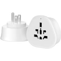 White Maplin US plug to worldwide socket travel adapter, rounded design, dual flat prongs, universal socket.