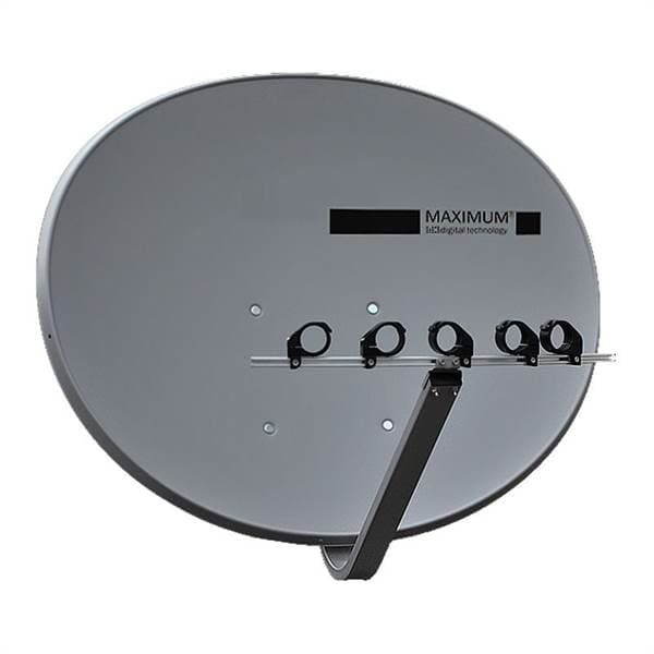 Grey steel satellite antenna accessory with a large oval dish, featuring a sleek design and multiple mounting points for secure installation.