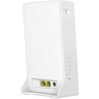 White Mercusys 4G+ Cat6 AC1200 router with vertical design, dual Ethernet ports, and LED indicators on the side.