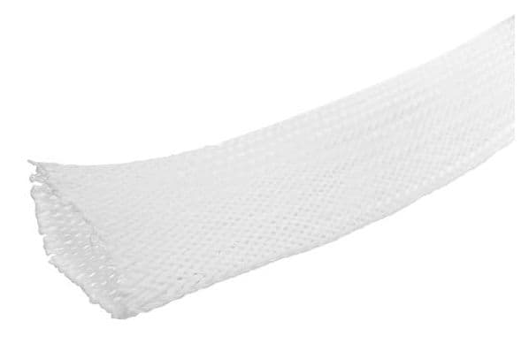 White cable sleeve made of woven material, designed for organizing and protecting cables, measuring 2 inches in diameter and 50 meters in length.