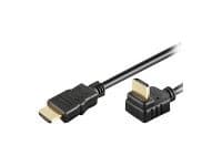 Black Microconnect HDMI High Speed Cable, 1 meter long, featuring a standard HDMI connector and a right-angle connector for flexible installation.