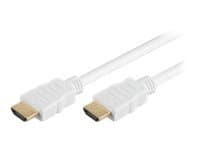 White Microconnect HDMI High Speed Cable, 2 meters long, featuring gold-plated connectors at both ends for optimal signal transmission.