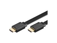 Black flat HDMI high-speed cable, 2 meters long, featuring gold-plated connectors on both ends for optimal signal transfer.