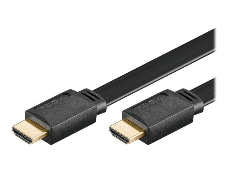 Black flat HDMI high-speed cable, 3 meters long, featuring gold-plated connectors on both ends for optimal signal transmission.