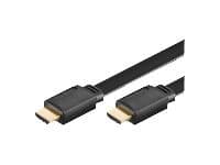 Black flat HDMI cable, 5 meters long, featuring gold-plated connectors on both ends for high-speed data transfer.