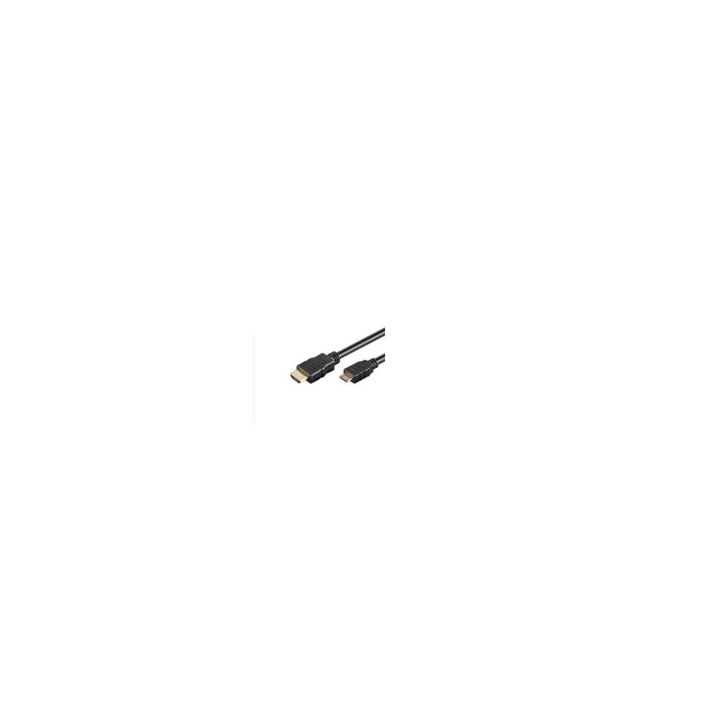 Black HDMI high-speed mini cable, 1.5 meters long, featuring a standard HDMI connector on one end and a mini HDMI connector on the other, designed for high-quality audio and video transmission.