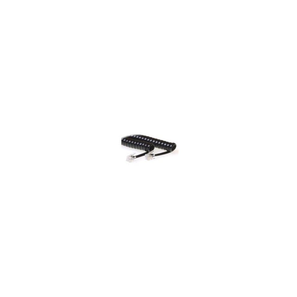 Black 1.5-meter telephone cable with clear plastic connectors at both ends, featuring a smooth, flexible design suitable for connecting telephones.