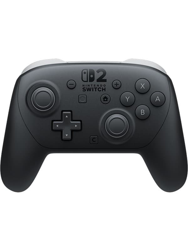 Black Nintendo Switch 2 Pro Controller featuring a sleek design, textured grips, and standard button layout including A, B, X, Y, and directional pads.