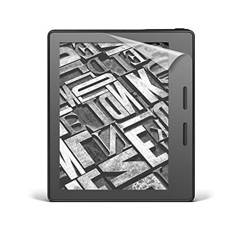 Clear, durable screen protector for Kindle Oasis, featuring a glossy finish and precise cutouts for buttons, designed for 2016 model, packaged in a 2-pack.