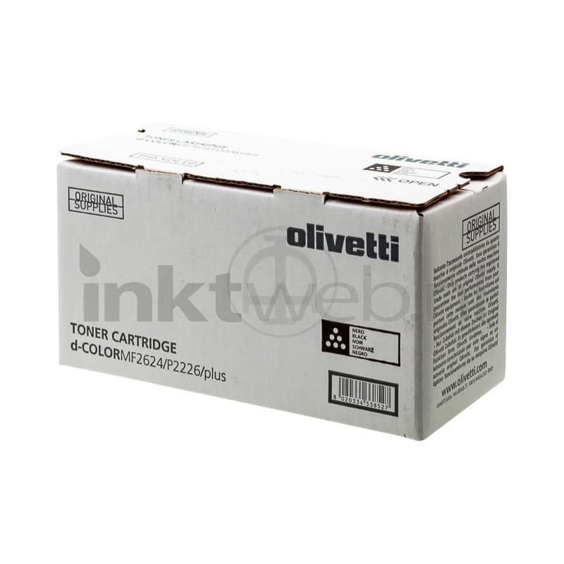 White cardboard box labeled "Olivetti" with black text, featuring details about the B1237 toner kit, designed for Olivetti D-Color printers, capable of printing 4K pages.