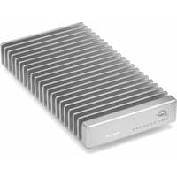 Silver OWC Express 1M2 Thunderbolt 1TB USB Type-C drive with ribbed design and compact rectangular shape.