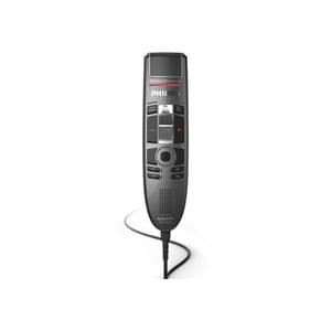 Philips SMP3710 SpeechMike Premium Touch dictation microphone in black and silver, featuring a touch-sensitive control panel and ergonomic design for comfortable use.