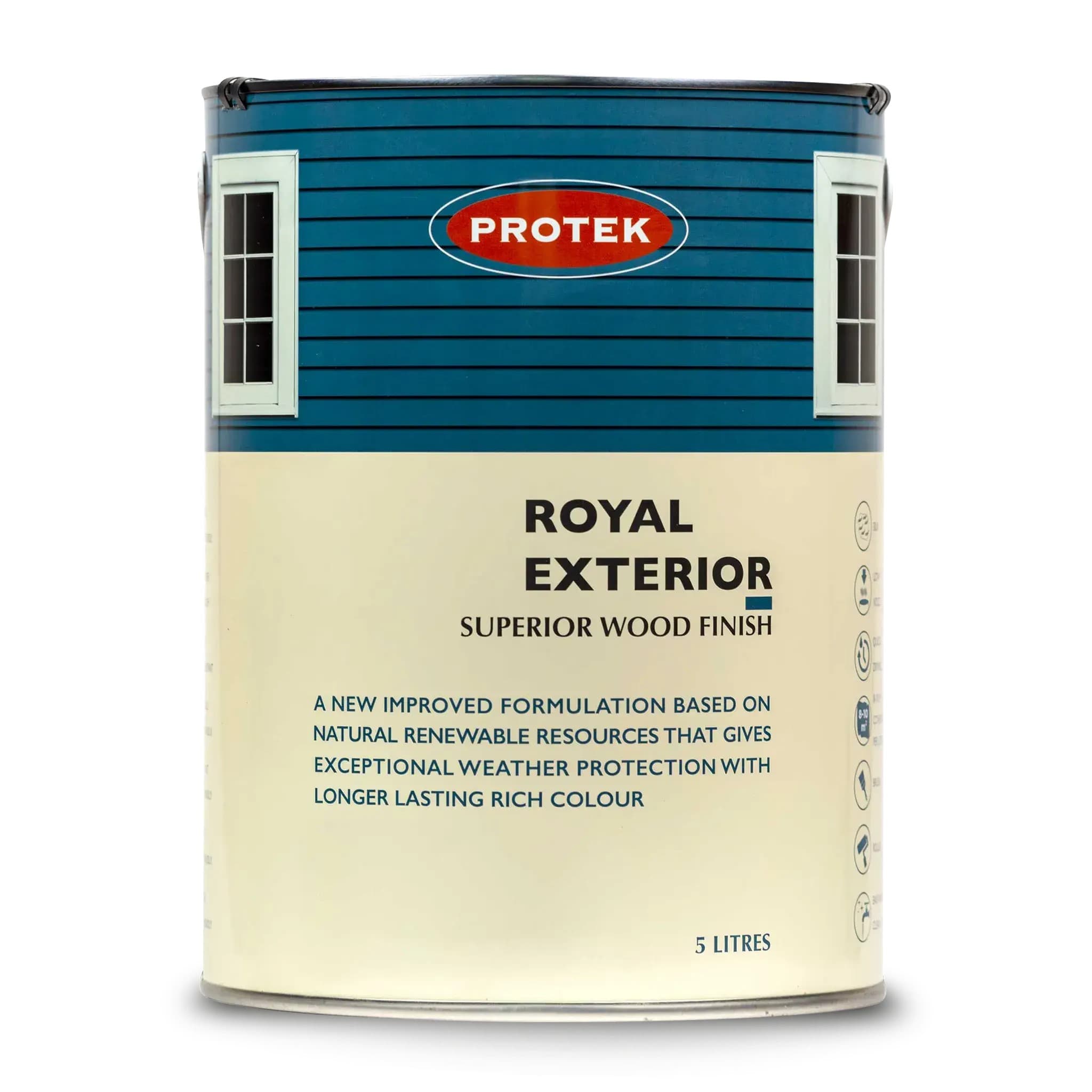 Protek Royal Exterior Paint in black, 125ml, designed for exterior wood, featuring a durable finish and superior weather protection.