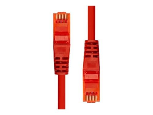 Red 1M ProXtend CAT6 U/UTP CCA PVC Ethernet cable featuring transparent connectors with gold pins for optimal connectivity.