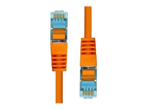 ProXtend CAT6A S/FTP CU LSZH Ethernet cable in bright orange, 7 meters long, featuring clear connectors with metal shielding for enhanced performance.