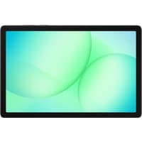 Black Samsung Galaxy Tab A11+ with 11-inch display, thin bezels, and a vibrant green and blue abstract screen.