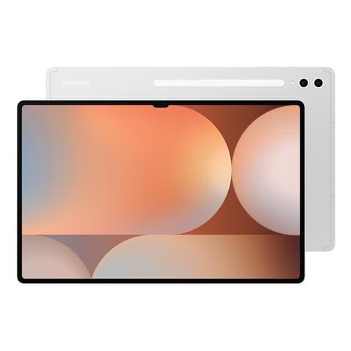 Samsung Galaxy Tab S10 Ultra in silver, featuring a large 14.6-inch display with a sleek design, minimal bezels, and dual rear cameras.